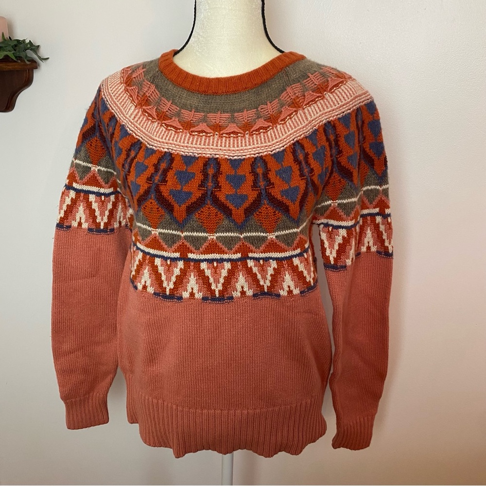 SUNDANCE Wool Blend Coral Fair Isle Sweater